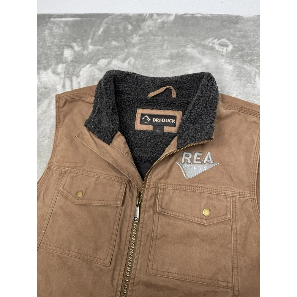 Dri Duck Vest Mens Large Brown Canvas Sherpa Quilted Full Zip Workwear Utility